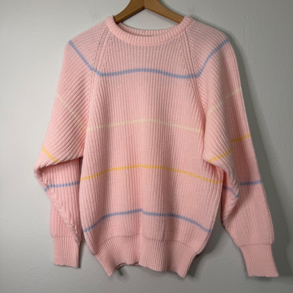 Vintage Carriage Court - Pastel Pink Striped Knit Sweater Size Medium